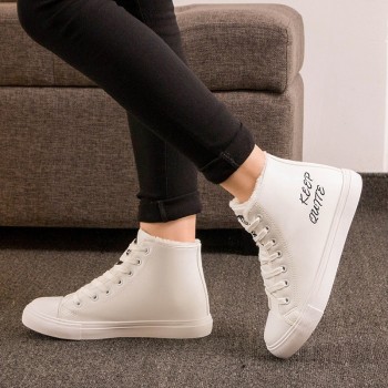 Warm Winter Sneakers PU Boots Lace Up Black White